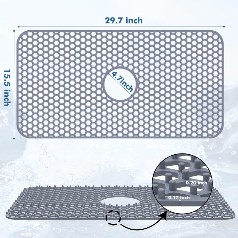 Bestjing Silicone Sink Protectors for Kitchen Sink - 29.7"x 15.5" Kitchen Protector Accessory, Non-Slip Heat Resistan Mat for Bottom of Farmhouse Stainless Steel Porcelain, Dishwasher Safe (Gray) - Image 3